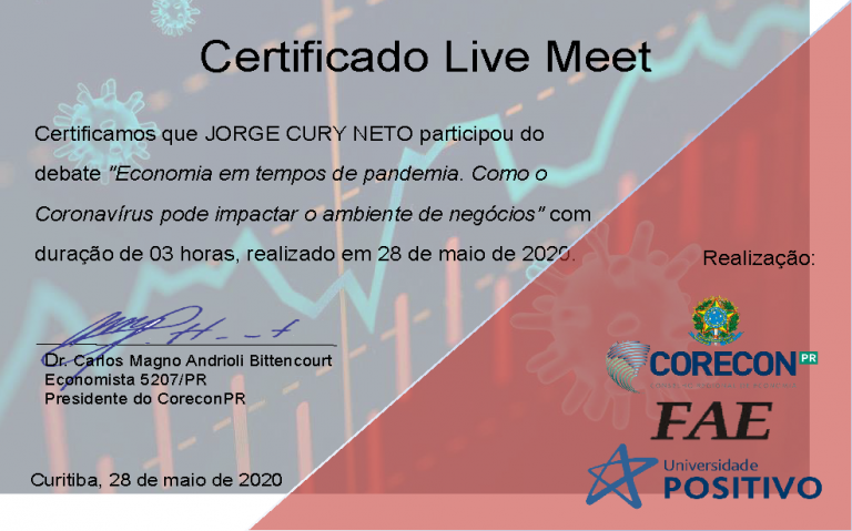 Certificado Live Meet Corecon FAE UP jorge c neto